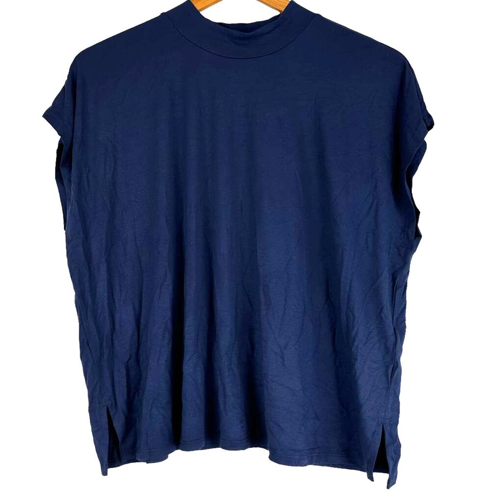 Eileen Fisher NWT Mock Crew Neck Boxy Square Top Fine Jersey Size S Cap Sleeve